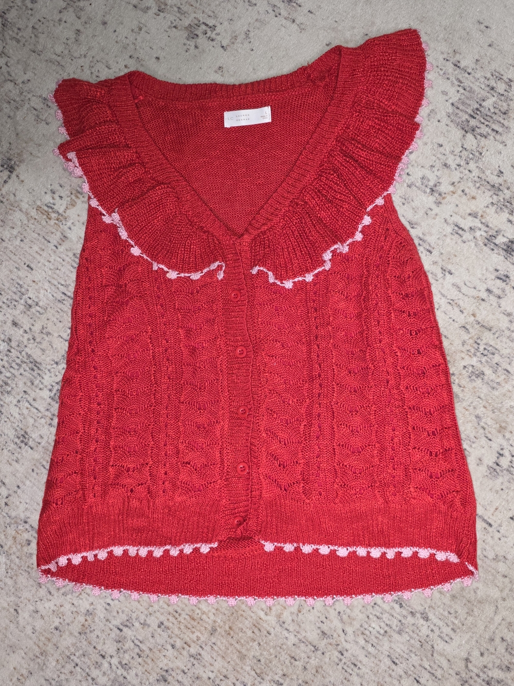 LC Lauren Conrad Red Ruffle-Trim Knit Sweater Vest